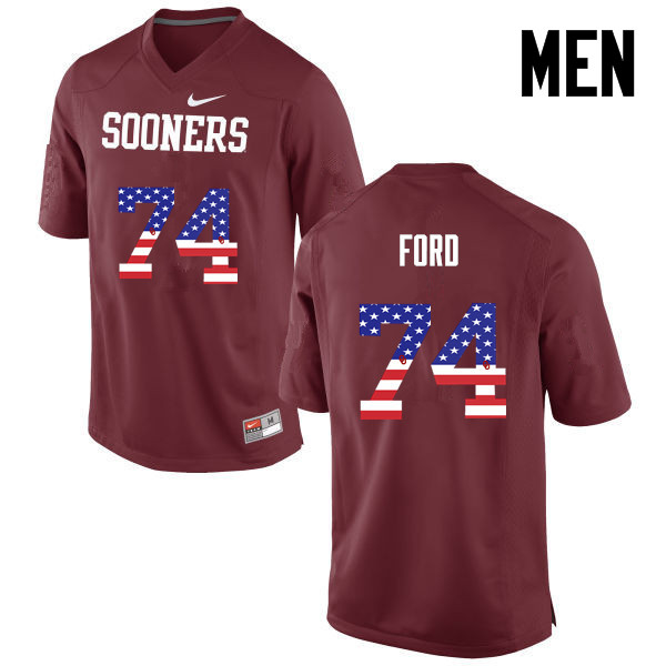Men Oklahoma Sooners #74 Cody Ford College Football USA Flag Fashion Jerseys-Crimson
